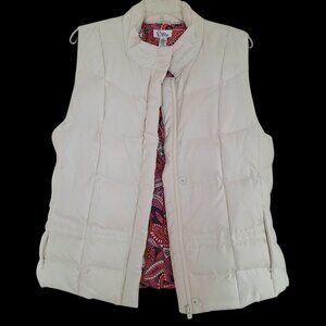 Lilly Pulitzer Down Puffer Vest Cream Zip Pockets Hot Pink Paisley Interior XL